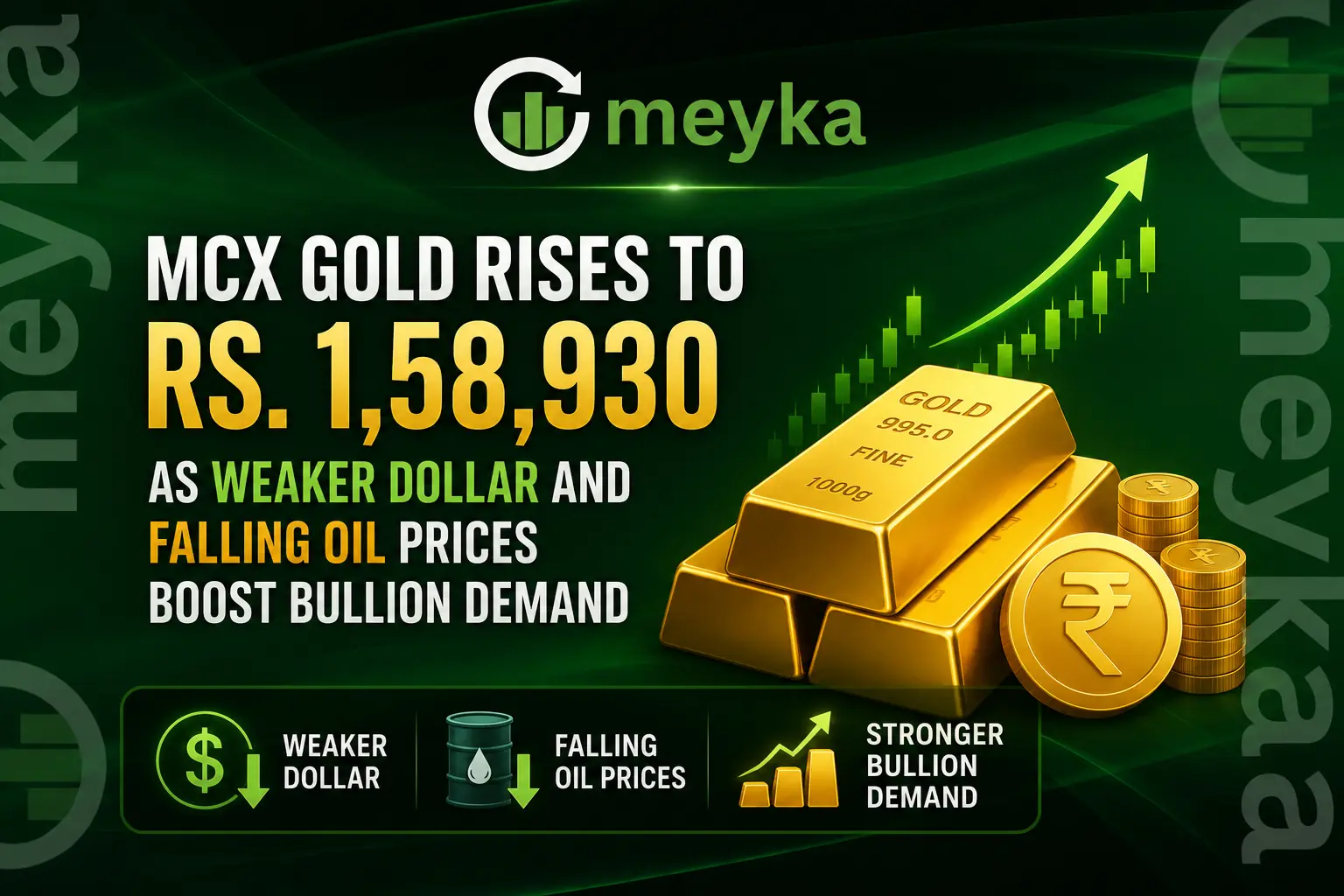 MCX Gold Rises to Rs. 1,58,930 as Weaker Dollar and Falling Oil Prices Boost Bullion Demand