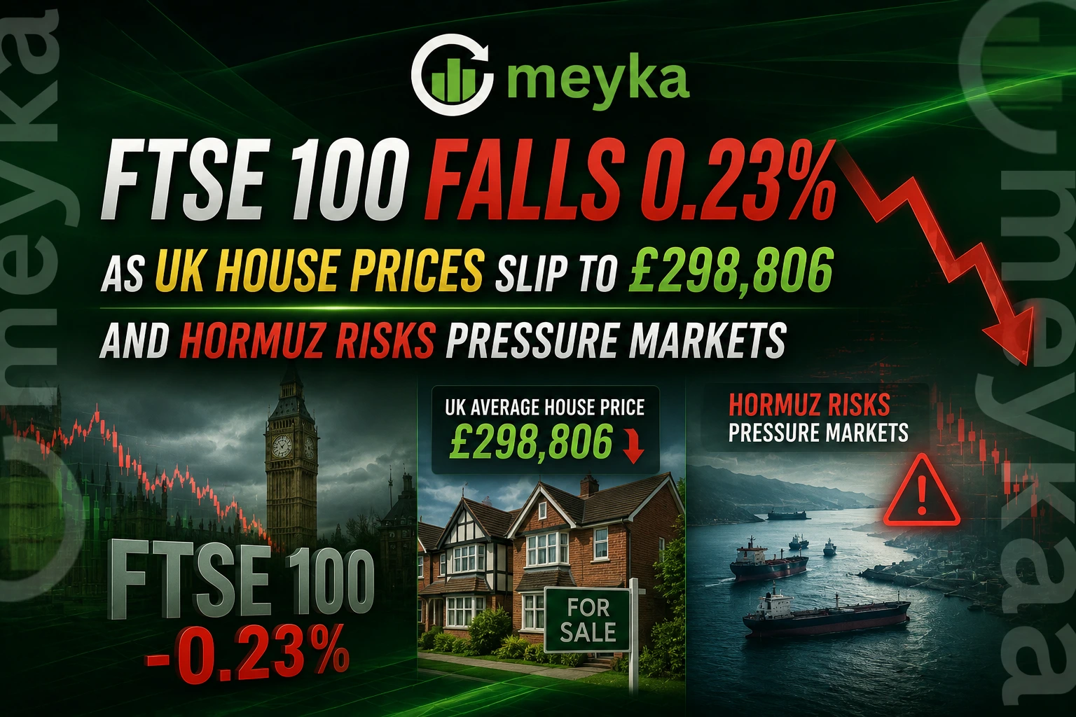 FTSE 100 Falls 0.23% as UK House Prices Slip to £298,806 and Hormuz Risks Pressure Markets