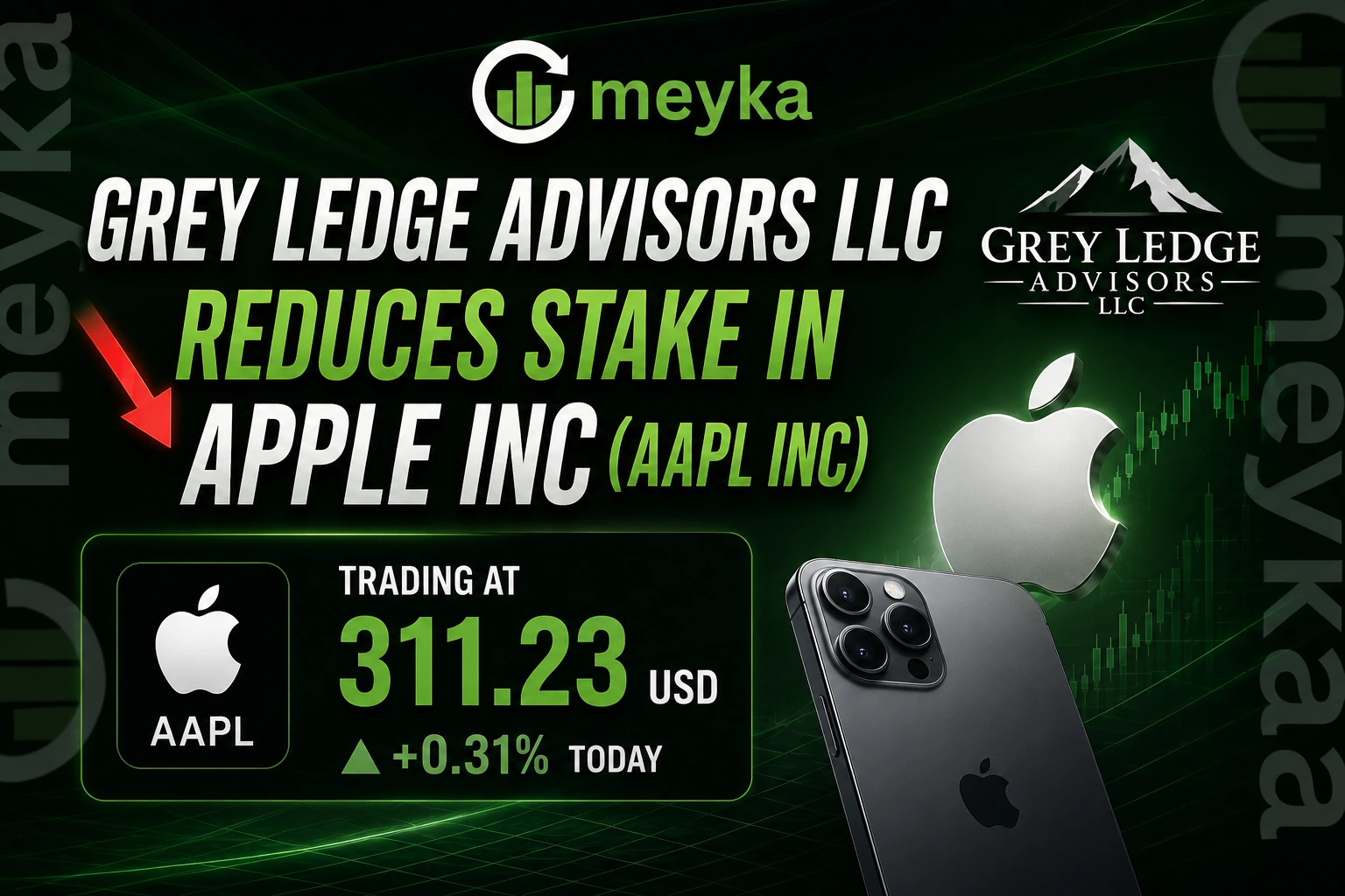 Grey Ledge Advisors LLC Reduces Stake in Apple Inc (AAPL Inc) $AAPL Trading at 311.23 USD, +0.31% Today