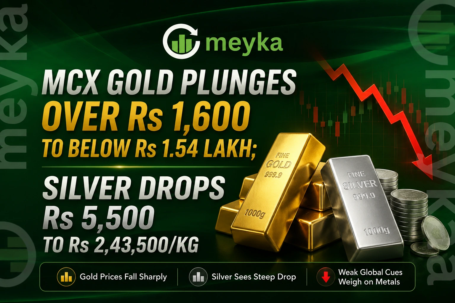 MCX Gold Plunges Over Rs 1,600 to Below Rs 1.54 Lakh; Silver Drops Rs 5,500 to Rs 2,43,500/kg