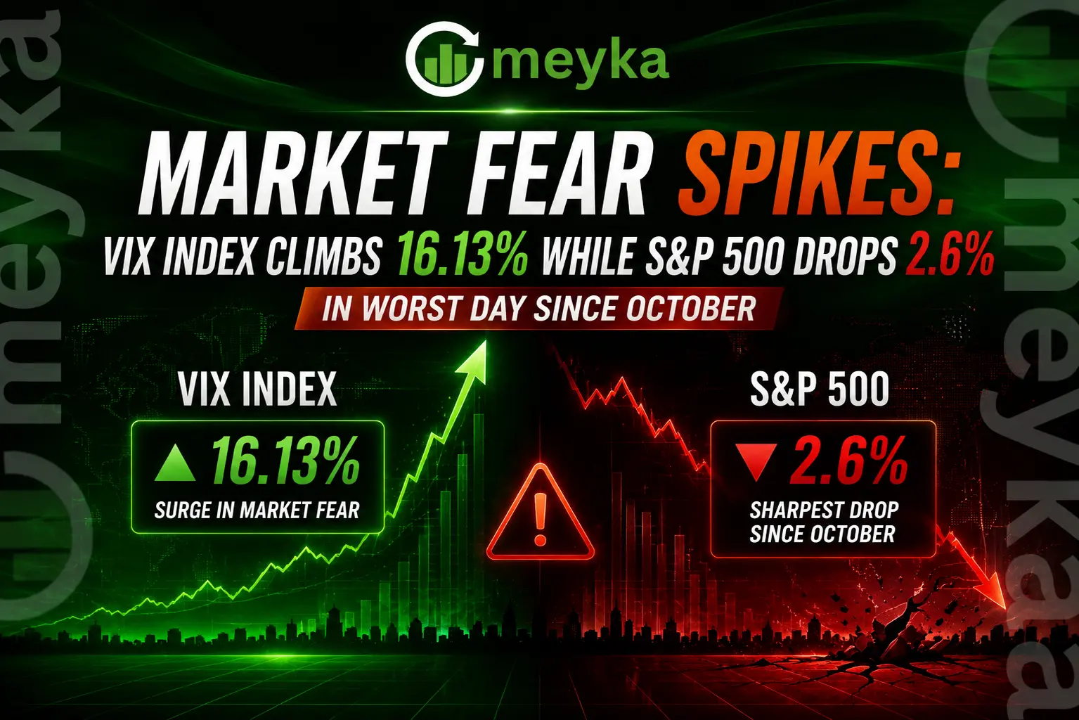 Market Fear Spikes: VIX Index Climbs 16.13% While S&P 500 Drops 2.6% in Worst Day Since October