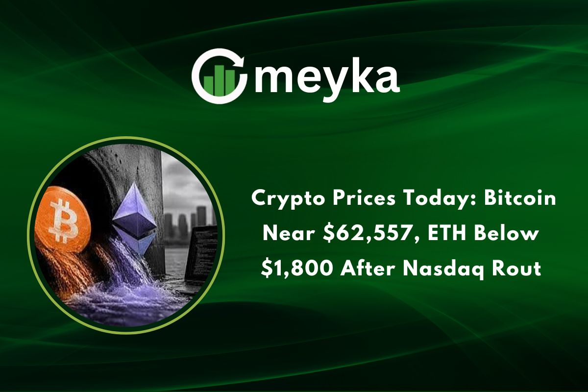 Crypto Prices Today: Bitcoin Near $62,557, ETH Below $1,800 After Nasdaq Rout
