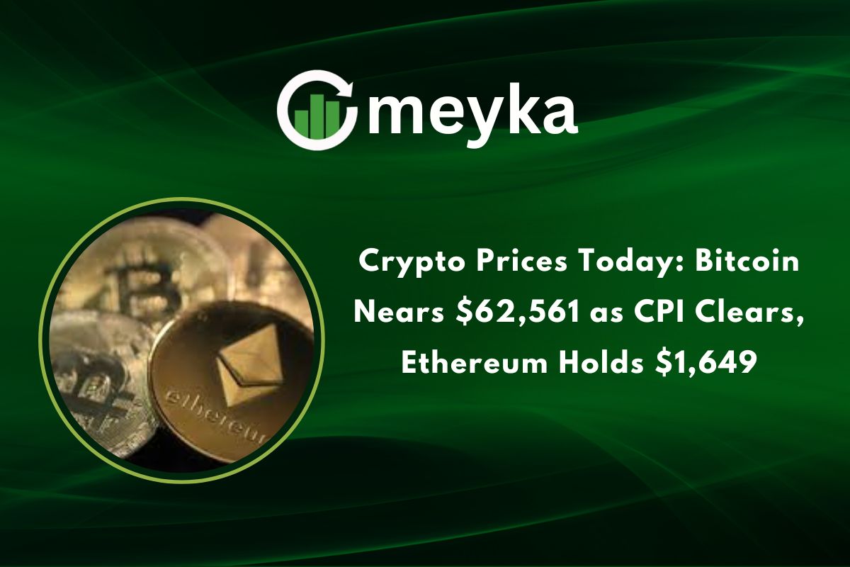 Crypto Prices Today: Bitcoin Nears $62,561 as CPI Clears, Ethereum Holds $1,649