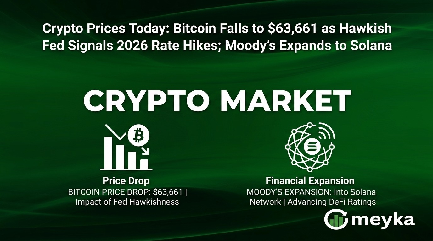 Crypto Prices Today: Bitcoin Falls to $63,661 as Hawkish Fed Signals 2026 Rate Hikes; Moody’s Expands to Solana 