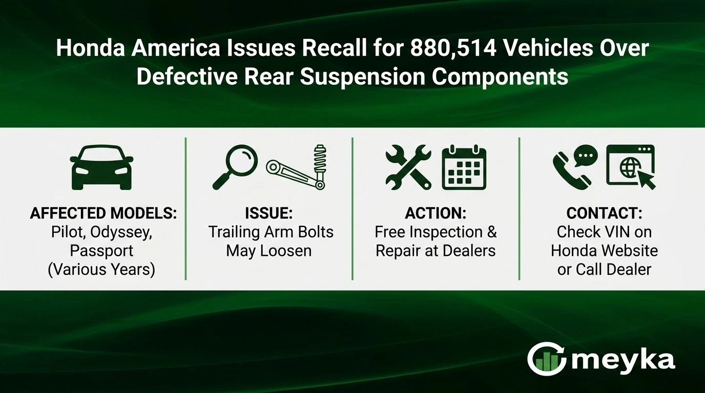 Honda America Issues Recall for 880,514 Vehicles Over Defective Rear Suspension Components