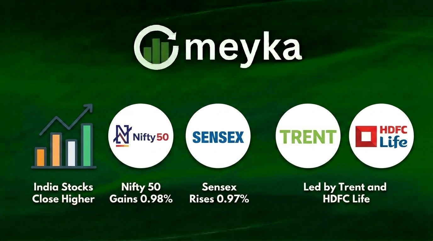 India Stocks Close Higher as Nifty 50 Gains 0.98% and Sensex Rises 0.97%, Led by Trent and HDFC Life