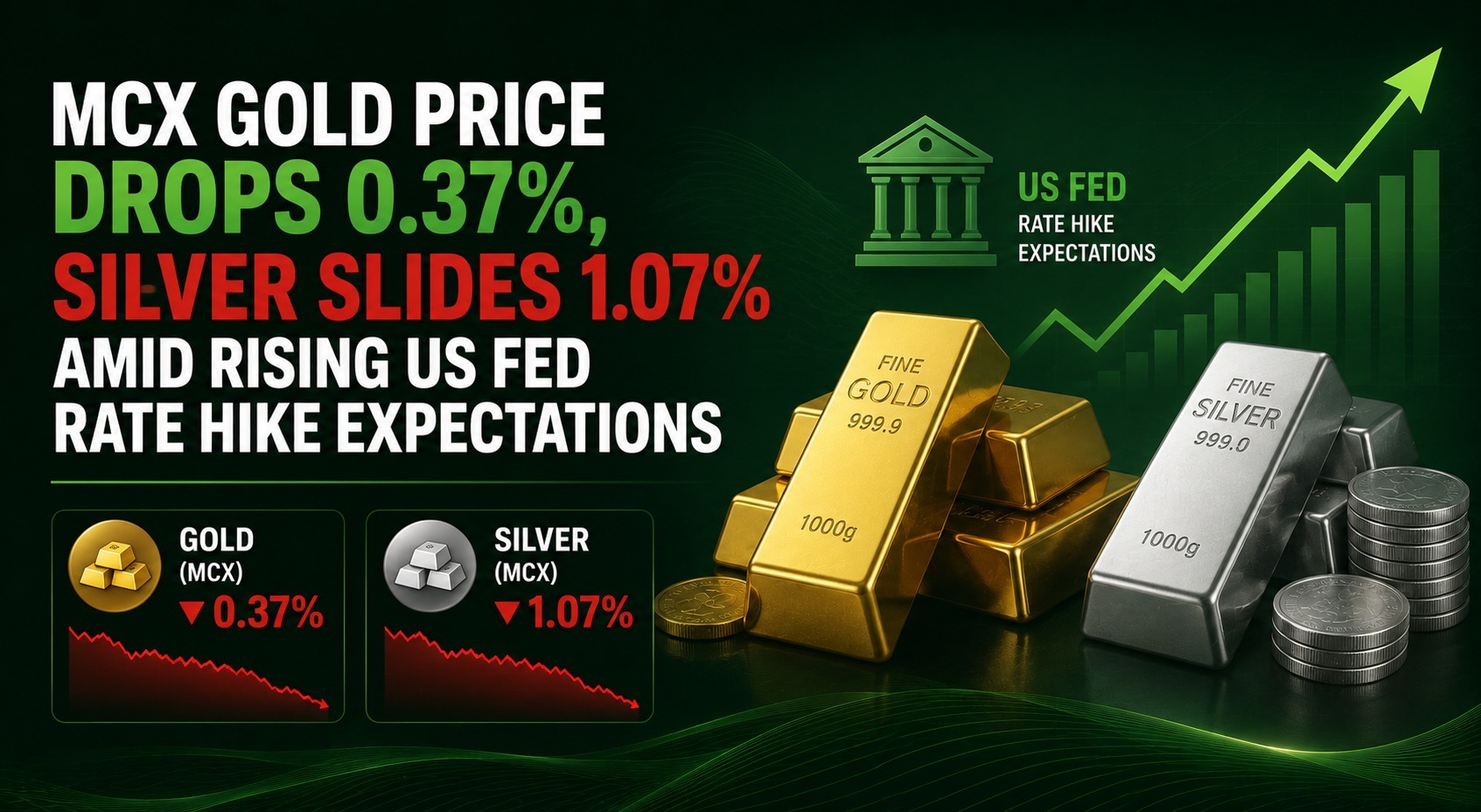 MCX Gold Price Drops 0.37%, Silver Slides 1.07% Amid Rising US Fed Rate Hike Expectations