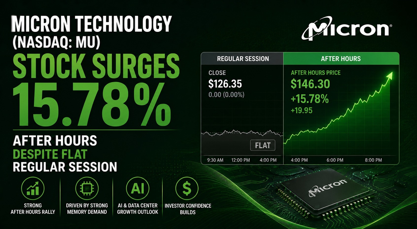 Micron Technology (NASDAQ: MU) Stock Surges 15.78% After Hours Despite Flat Regular Session