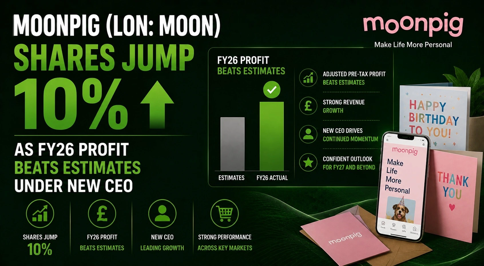 Moonpig (LON: MOON) Shares Jump 10% as FY26 Profit Beats Estimates Under New CEO
