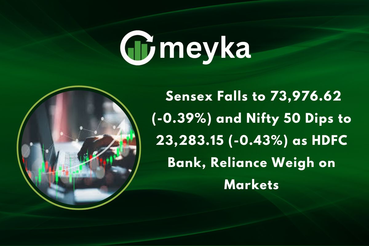 Sensex Falls to 73,976.62 (-0.39%) and Nifty 50 Dips to 23,283.15 (-0.43%) as HDFC Bank, Reliance Weigh on Markets