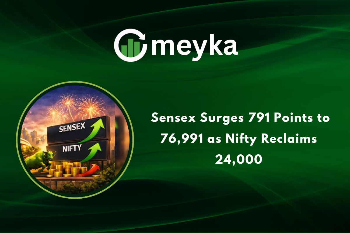 Sensex Surges 791 Points to 76,991 as Nifty Reclaims 24,000