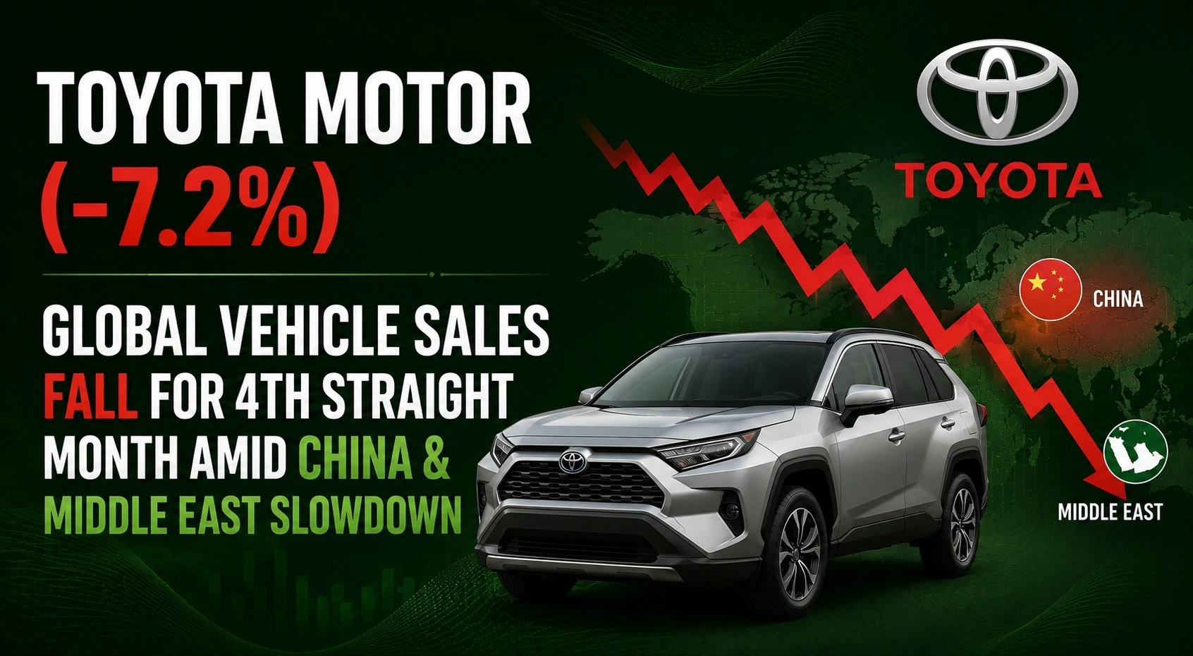 Toyota Motor (–7.2%) Global Vehicle Sales Fall for 4th Straight Month Amid China & Middle East Slowdown