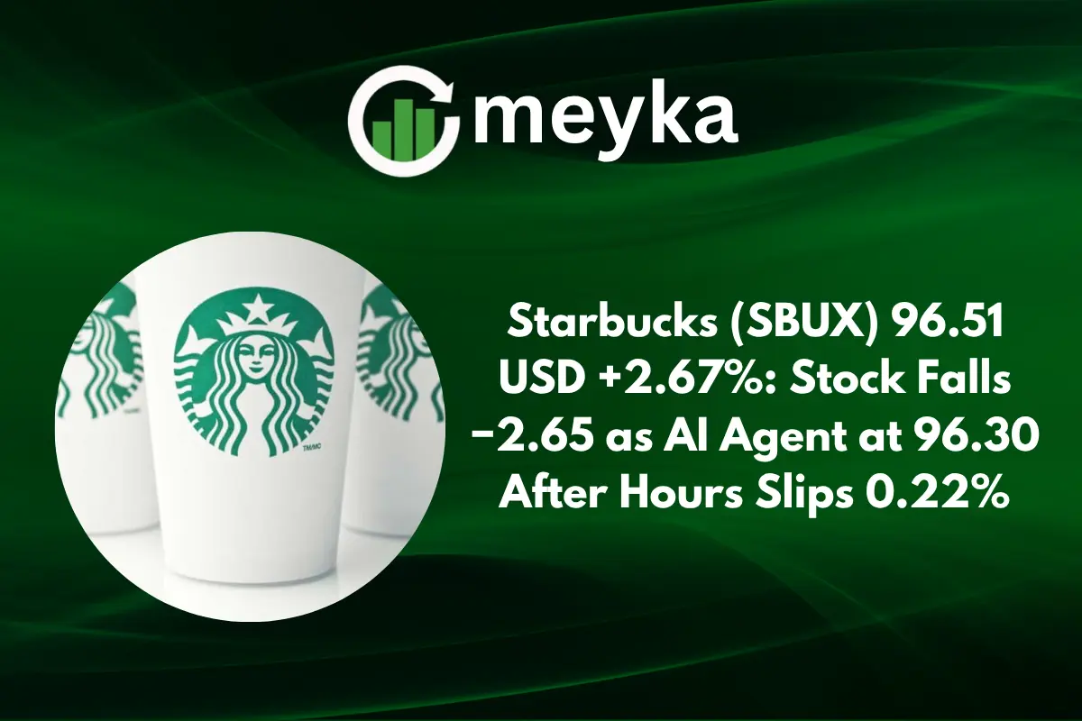 Starbucks (SBUX) 96.51 USD +2.67%: Stock Falls −2.65 as AI Agent at 96.30 After Hours Slips 0.22%