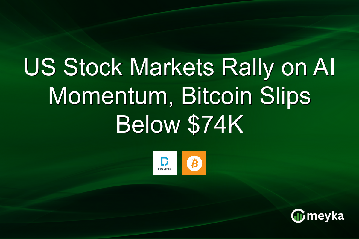 US Stock Markets Rally on AI Momentum, Bitcoin Slips Below $74K