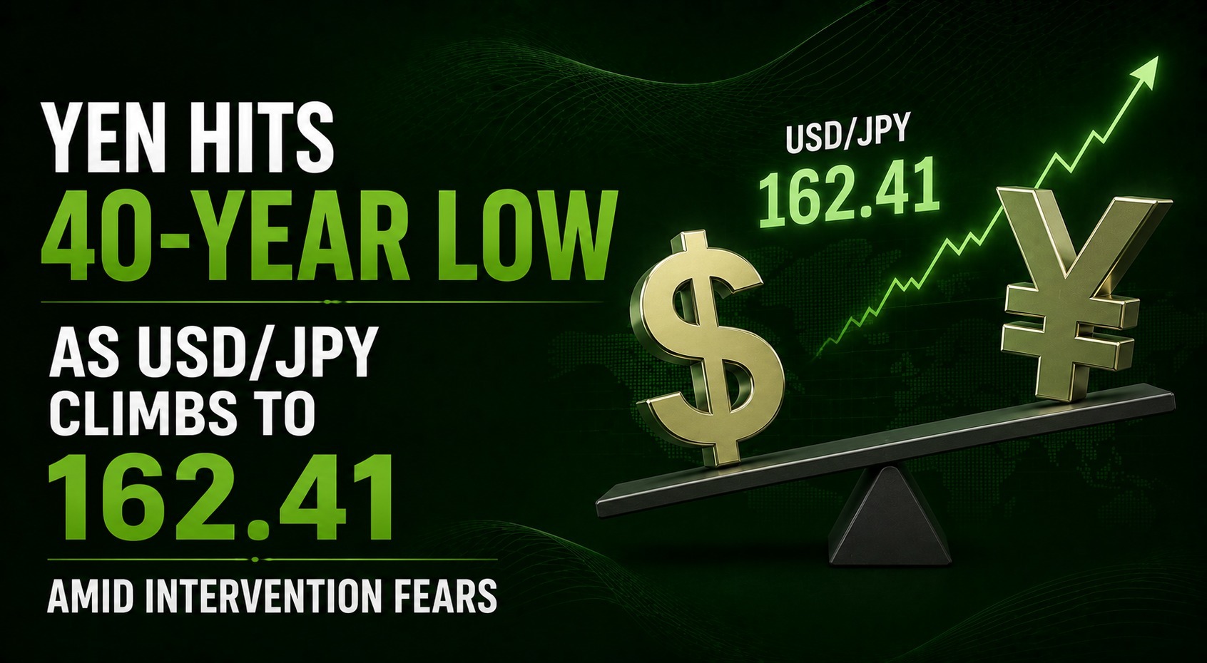 Yen Hits 40-Year Low as USD/JPY Climbs to 162.41 Amid Intervention Fears