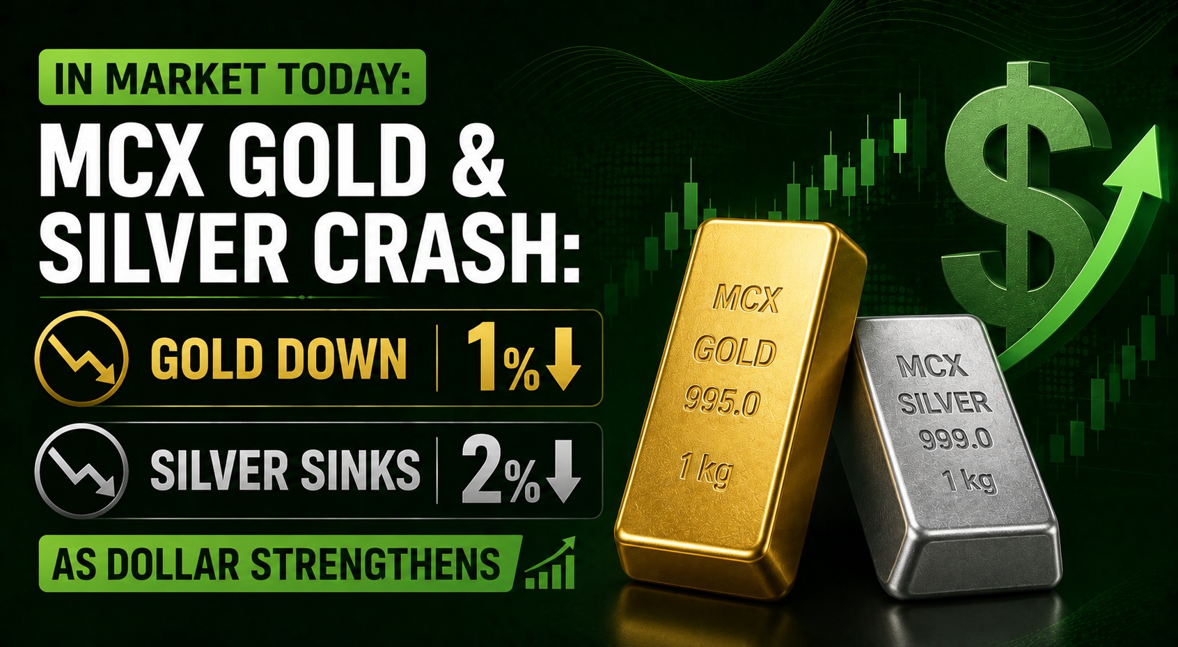 MCX Gold & Silver Crash: Gold Down 1%, Silver Sinks 2% as Dollar Strengthens