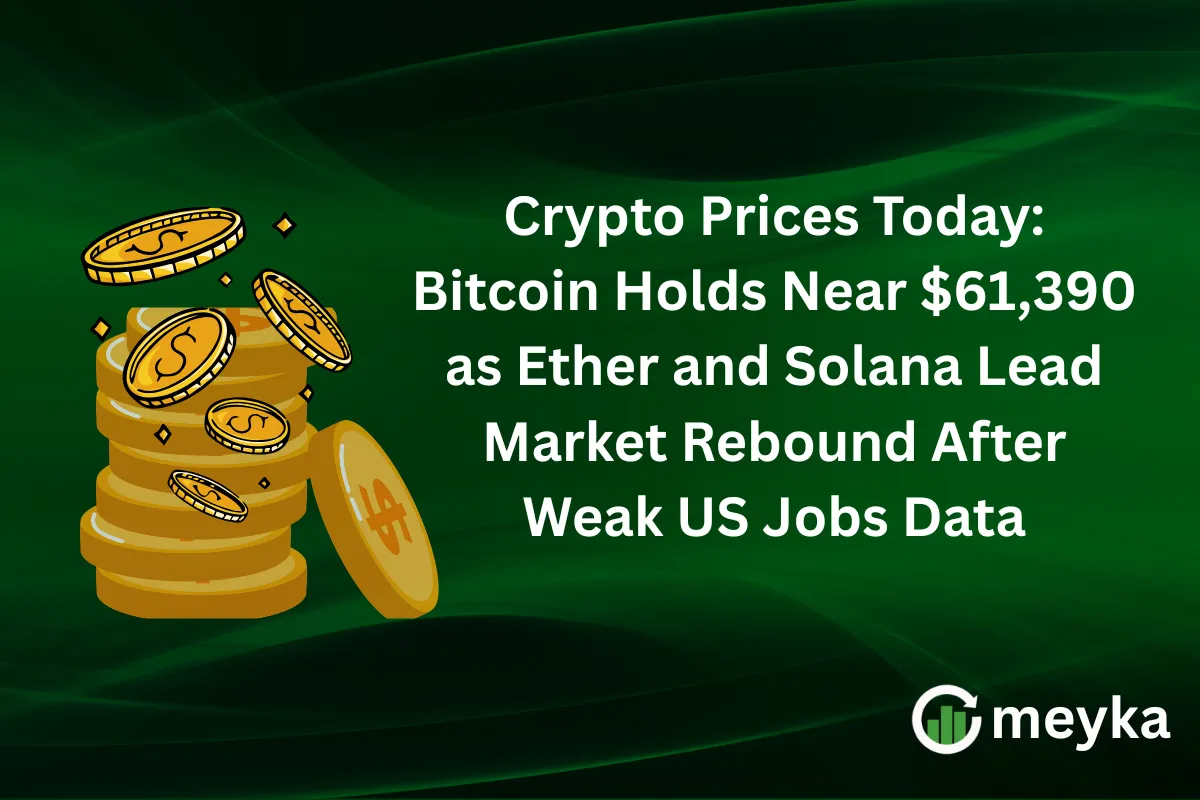 Crypto Prices Today: Bitcoin Holds Near $61,390 as Ether and Solana Lead Market Rebound After Weak US Jobs Data