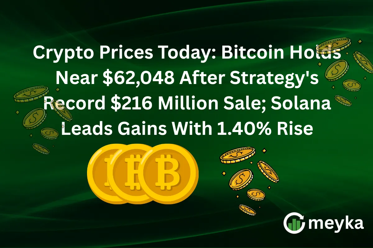 Crypto Prices Today: Bitcoin Holds Near $62,048 After Strategy’s Record $216 Million Sale; Solana Leads Gains With 1.40% Rise