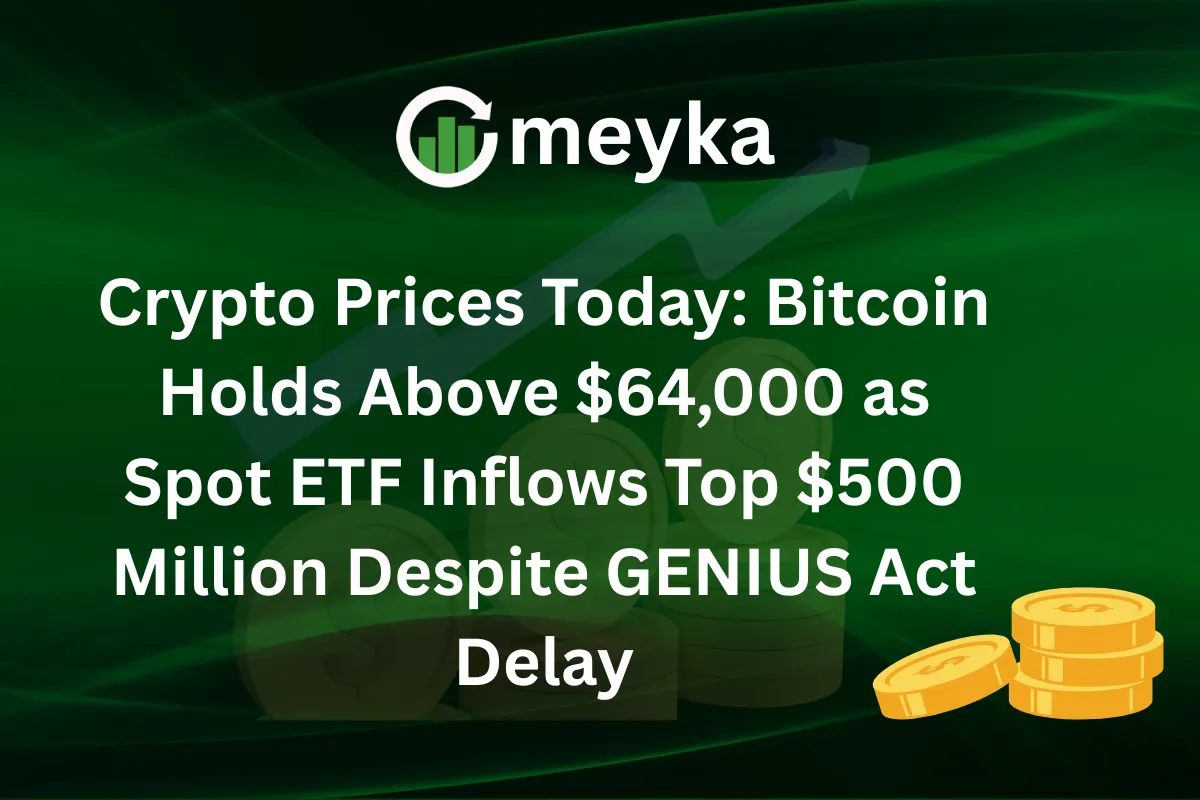 Crypto Prices Today: Bitcoin Holds Above $64,000 as Spot ETF Inflows Top $500 Million Despite GENIUS Act Delay