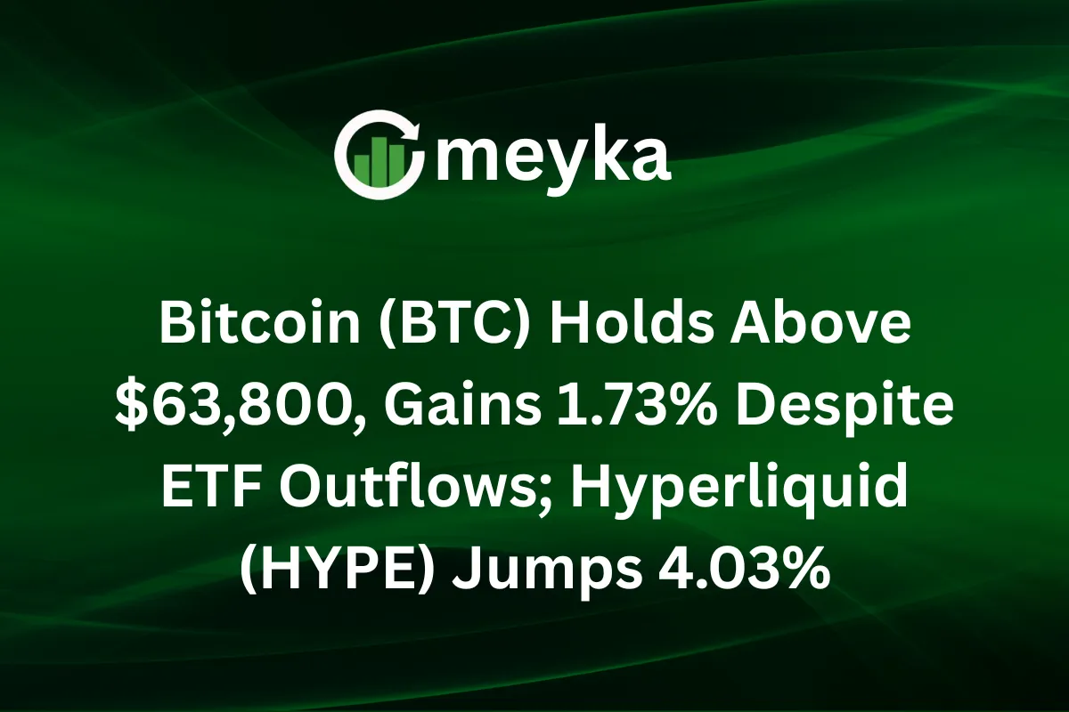 Bitcoin (BTC) Holds Above $63,800, Gains 1.73% Despite ETF Outflows; Hyperliquid (HYPE) Jumps 4.03%