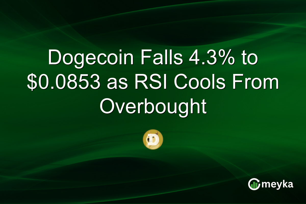 Dogecoin Falls 4.3% to $0.0853 as RSI Cools From Overbought