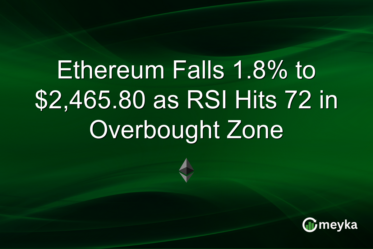 Ethereum Falls 1.8% to $2,465.80 as RSI Hits 72 in Overbought Zone