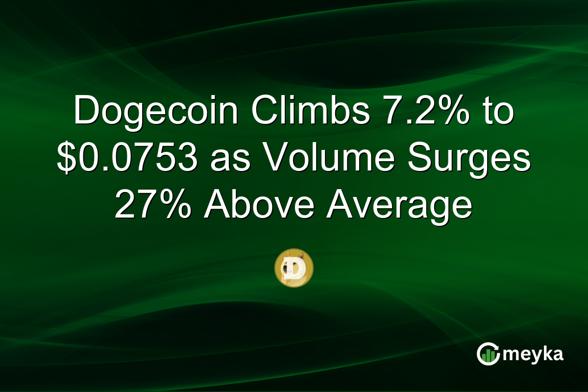 Dogecoin Climbs 7.2% to $0.0753 as Volume Surges 27% Above Average