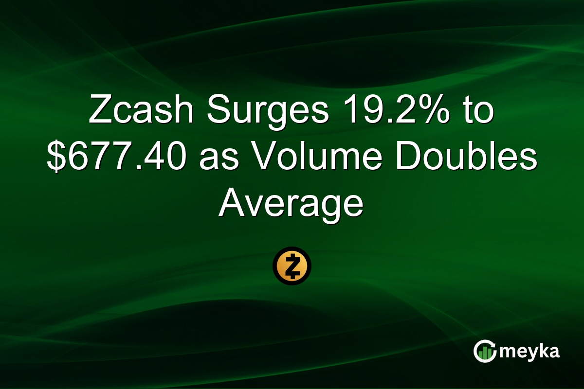 Zcash Surges 19.2% to $677.40 as Volume Doubles Average