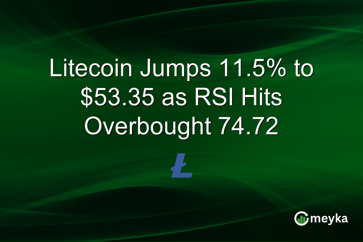Litecoin Jumps 11.5% to $53.35 as RSI Hits Overbought 74.72