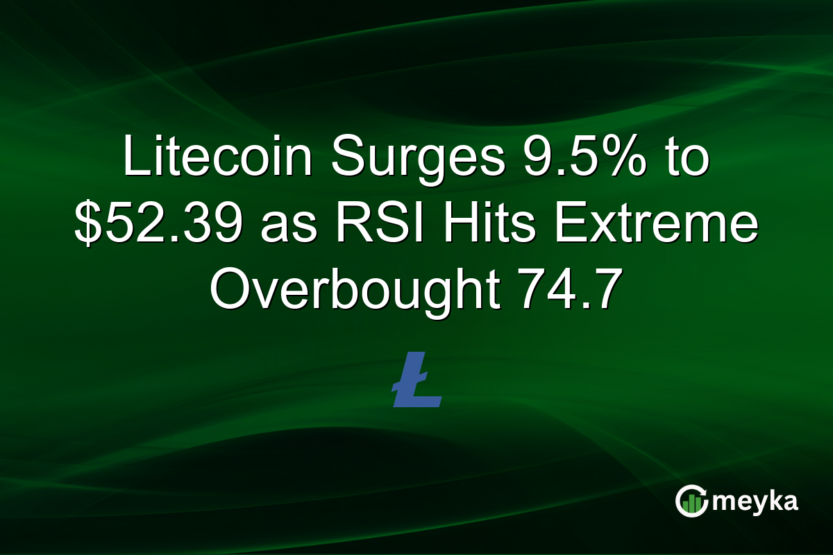Litecoin Surges 9.5% to $52.39 as RSI Hits Extreme Overbought 74.7
