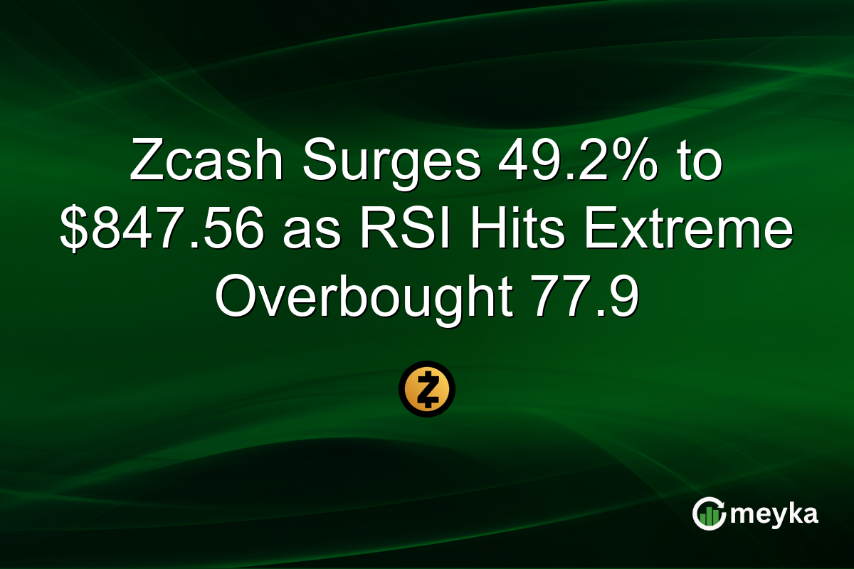 Zcash Surges 49.2% to $847.56 as RSI Hits Extreme Overbought 77.9