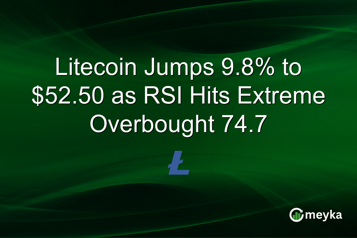 Litecoin Jumps 9.8% to $52.50 as RSI Hits Extreme Overbought 74.7