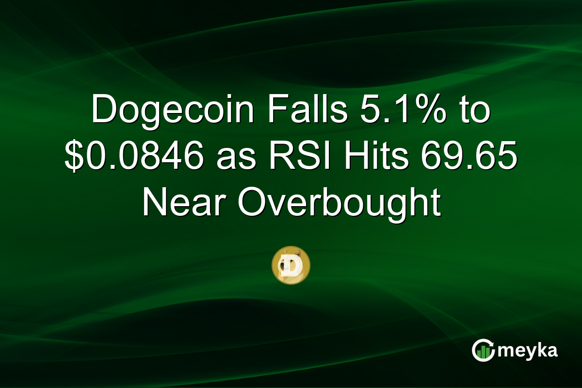 Dogecoin Falls 5.1% to $0.0846 as RSI Hits 69.65 Near Overbought