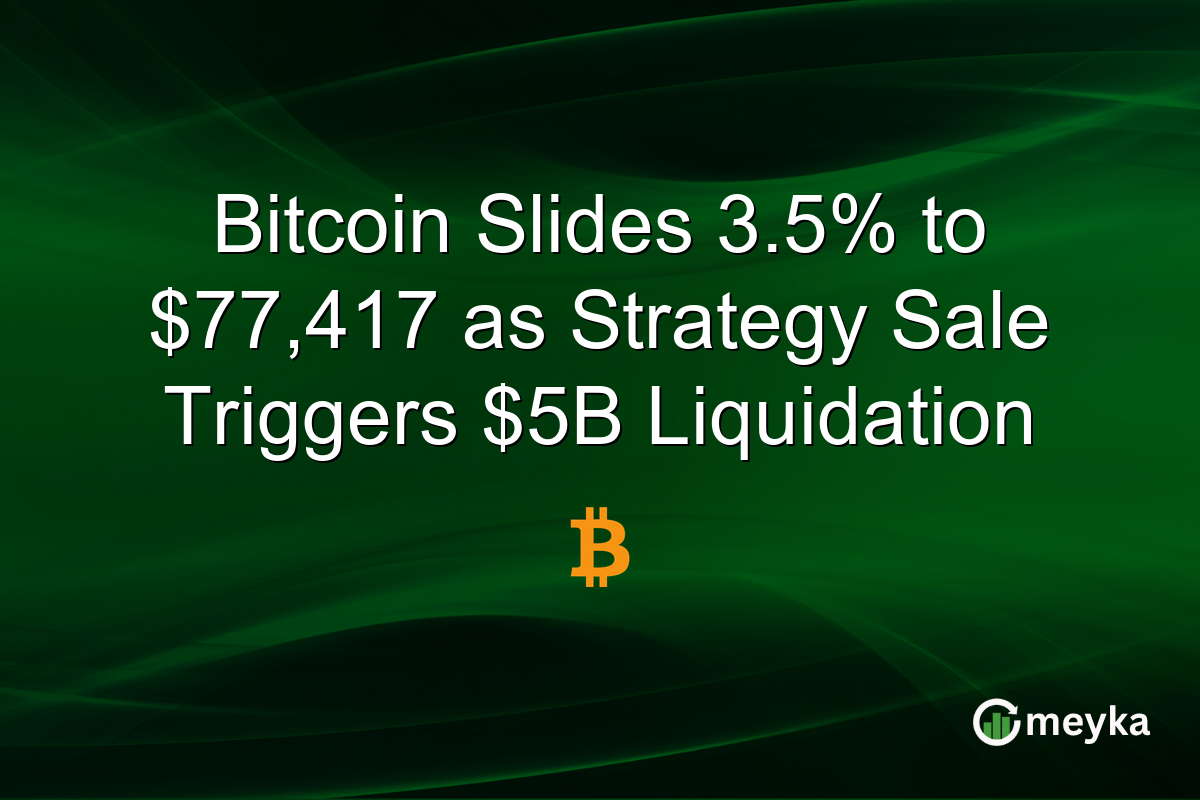 Bitcoin Slides 3.5% to $77,417 as Strategy Sale Triggers $5B Liquidation