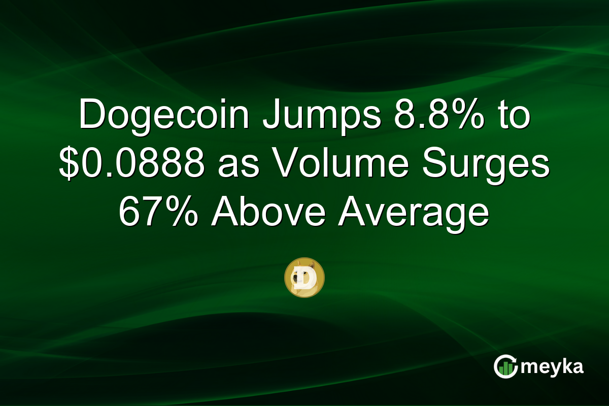 Dogecoin Jumps 8.8% to $0.0888 as Volume Surges 67% Above Average