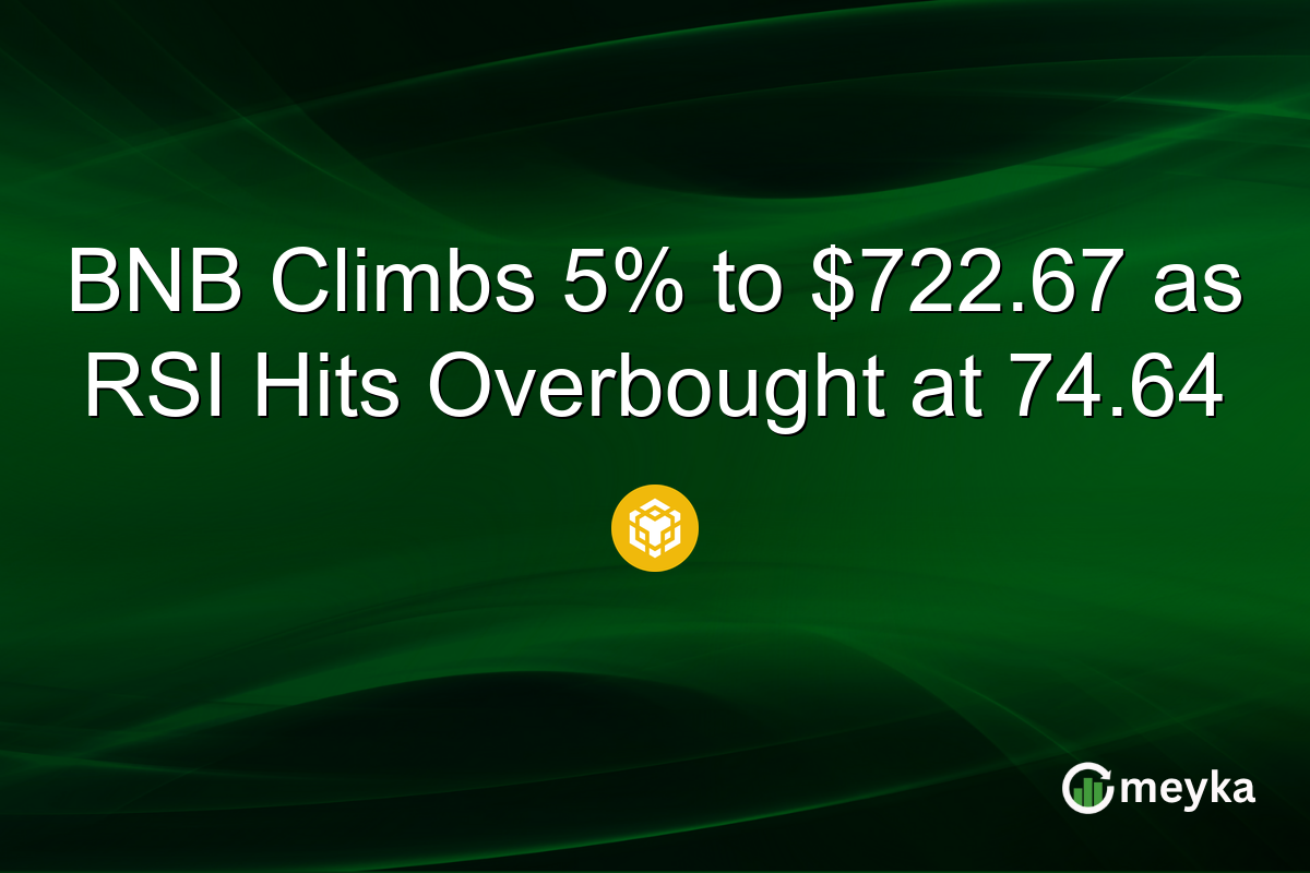 BNB Climbs 5% to $722.67 as RSI Hits Overbought at 74.64