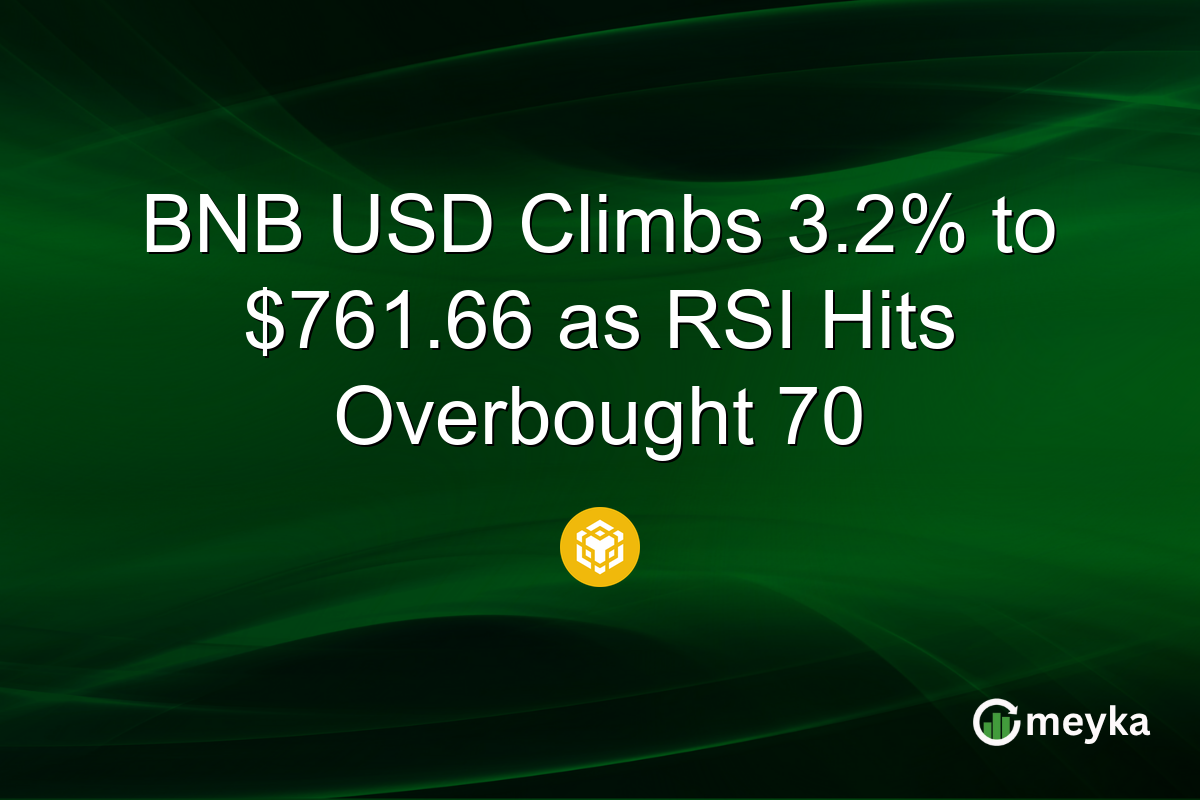 BNB USD Climbs 3.2% to $761.66 as RSI Hits Overbought 70