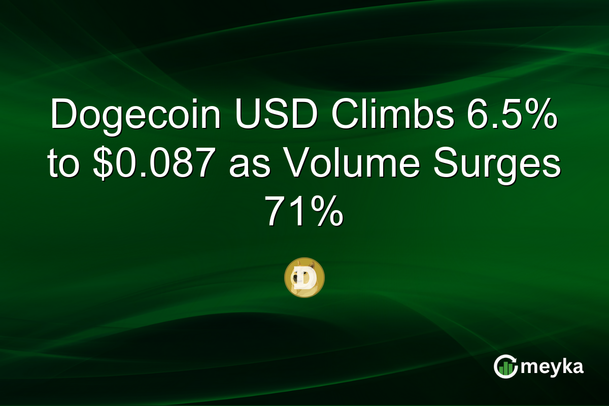 Dogecoin USD Climbs 6.5% to $0.087 as Volume Surges 71%
