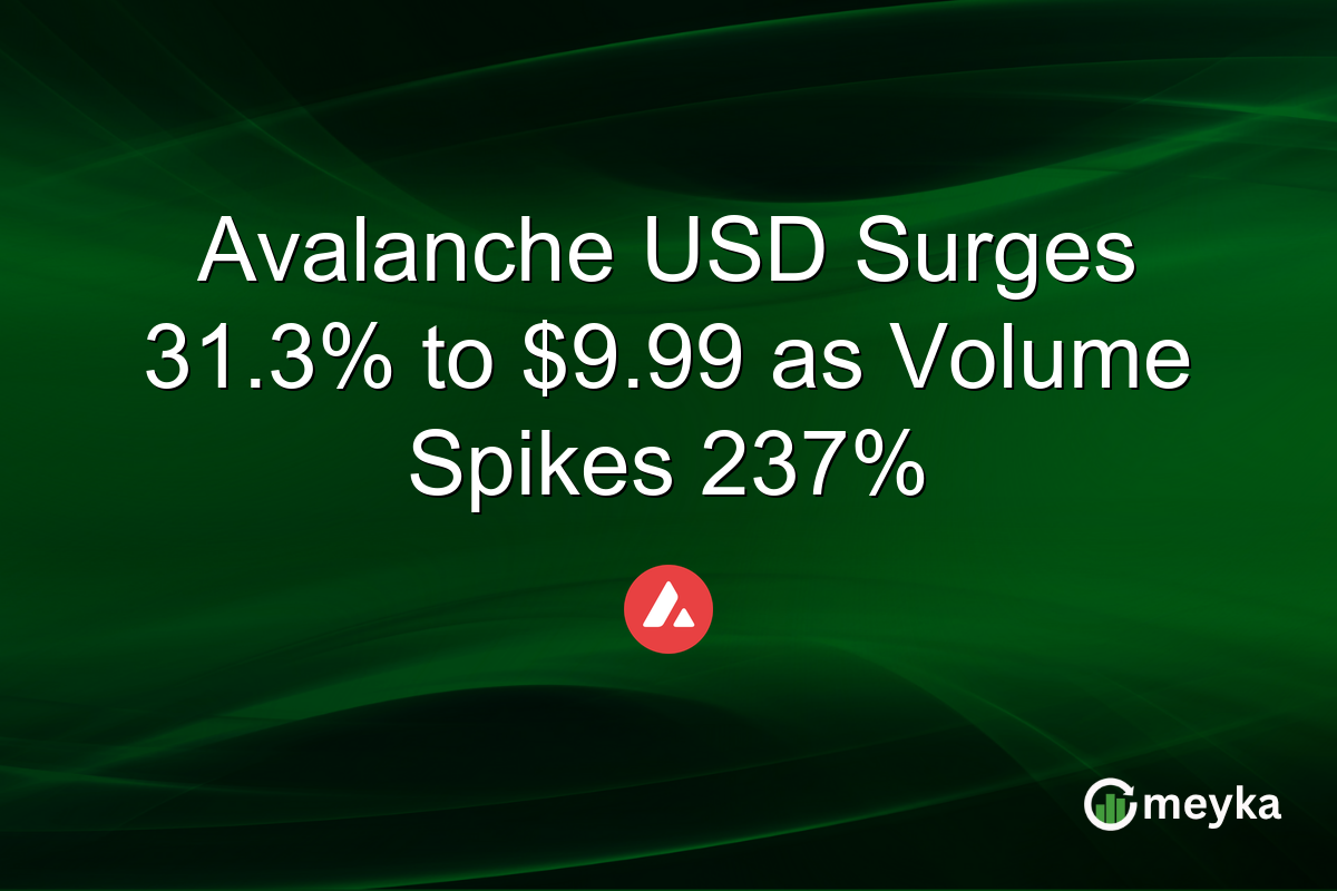 Avalanche USD Surges 31.3% to $9.99 as Volume Spikes 237%