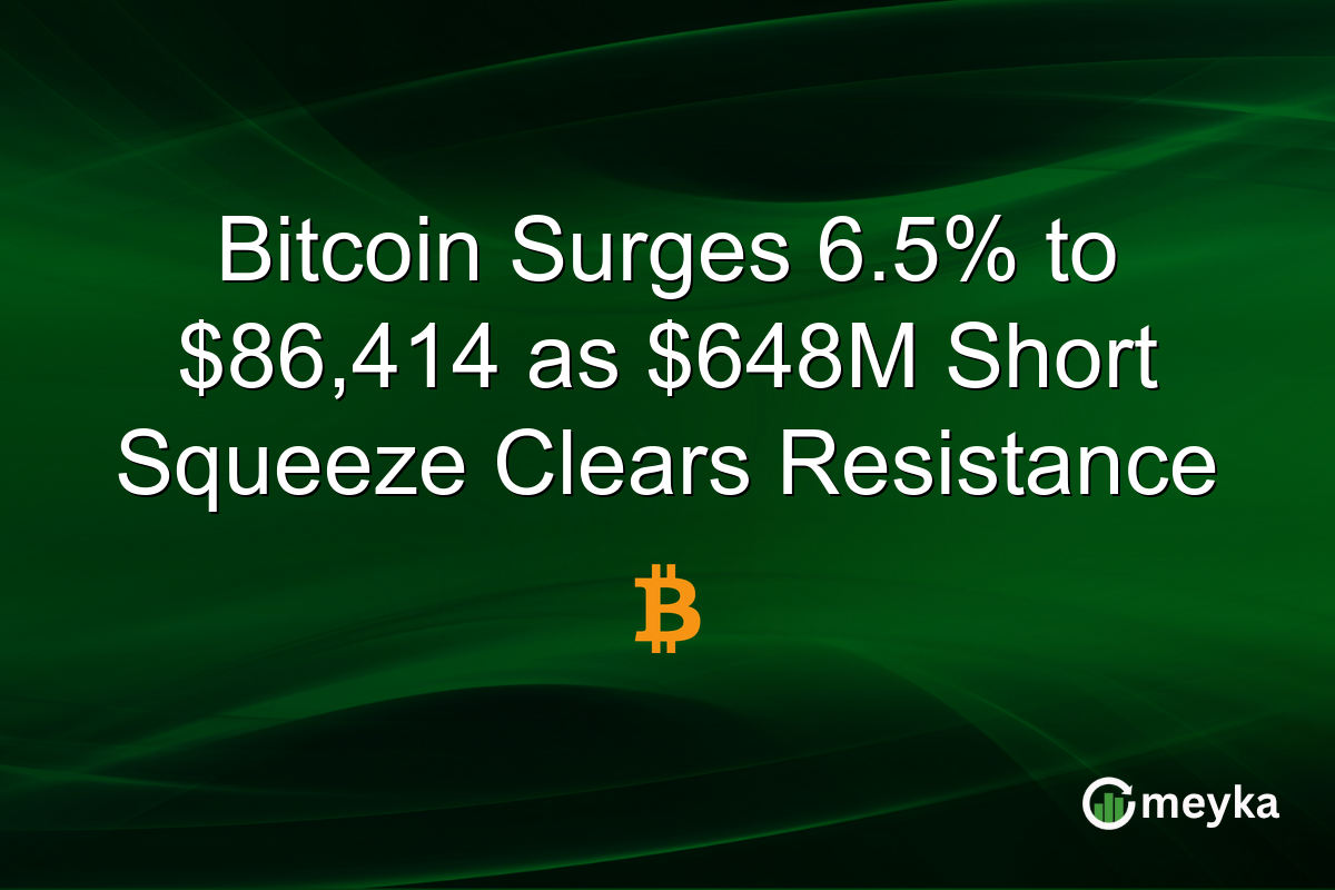 Bitcoin Surges 6.5% to $86,414 as $648M Short Squeeze Clears Resistance