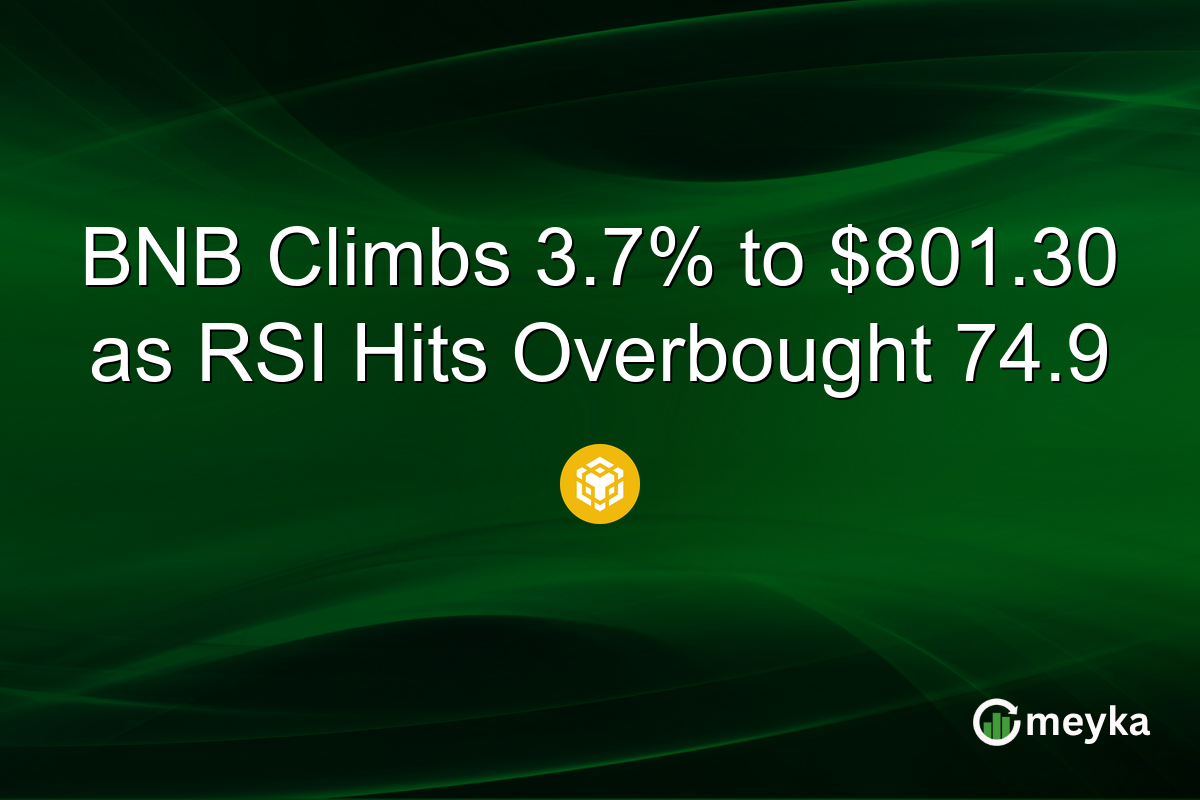 BNB Climbs 3.7% to $801.30 as RSI Hits Overbought 74.9