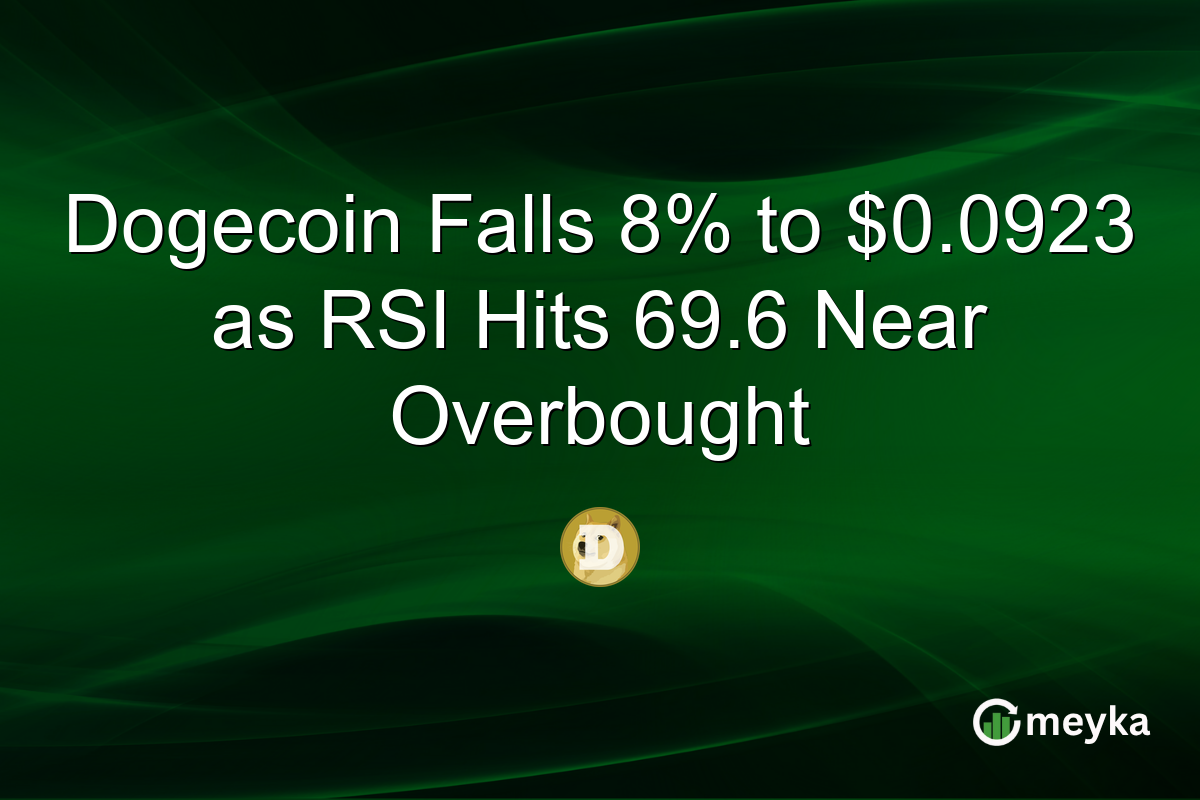 Dogecoin Falls 8% to $0.0923 as RSI Hits 69.6 Near Overbought