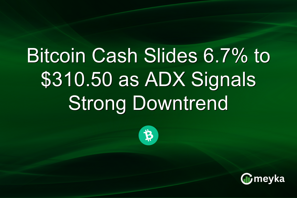Bitcoin Cash Slides 6.7% to $310.50 as ADX Signals Strong Downtrend