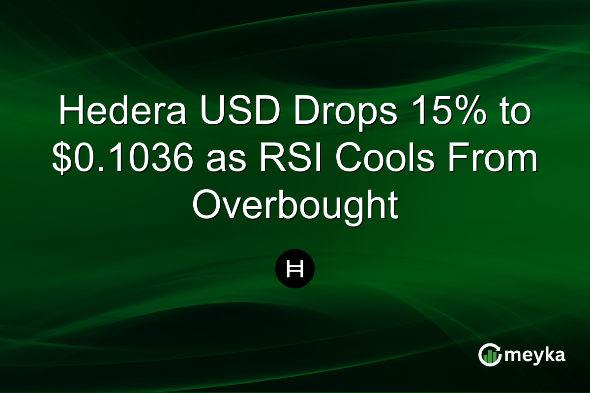 Hedera USD Drops 15% to $0.1036 as RSI Cools From Overbought